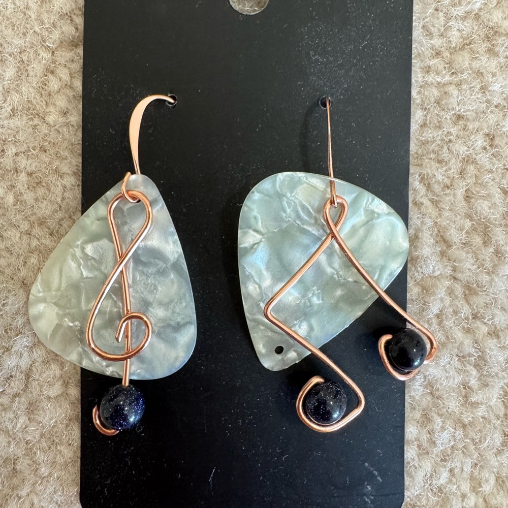 Handcrafted Copper Wire & Iridescent Teardrop Earrings in Light Aqua